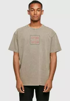 Футболка с принтом FRIDA KAHLO PIXELS VIVA LA VIDA ACID WASHED HEAVY OVERSIZE TEE Merchcode, цвет darkkhaki
