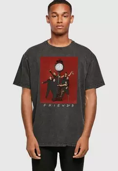 Футболка с принтом FRIENDS CLOCK ACID WASHED OVERSIZE ABSOLUTE CULT, черный