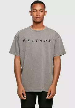 Футболка с принтом FRIENDS LOGO ACID WASHED ABSOLUTE CULT, серый