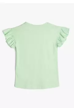 Футболка с принтом FRILL SLEEVE CREW NECK Koton, зеленый