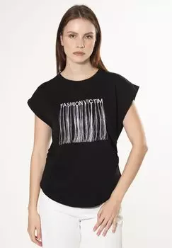 Футболка с принтом FRINGED ARTWORK INFLUENCER, черный