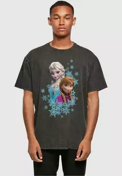 Футболка с принтом FROZEN ELSA AND ANNA SISTERS ACID WASHED ABSOLUTE CULT, цвет black