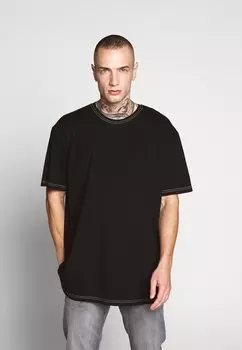 Футболка с принтом ФУТБОЛКА HEAVY OVERSIZED CONTRAST STITCH Urban Classics, черный/неоново-зеленый