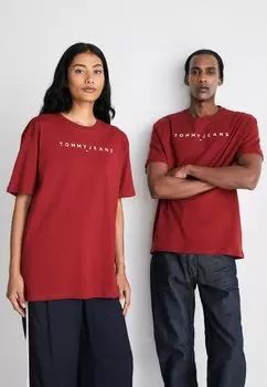 Футболка с принтом ФУТБОЛКА LINEAR LOGO TEE UNISEX Tommy Jeans, красный магма