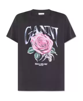 Футболка с принтом Ganni, черный