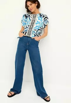 Футболка с принтом GATHERED SHORT SLEEVE TEXTURED BOXY REGULAR FIT Next, синий