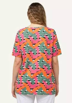Футболка с принтом GEOMETRIC PALM LEAF PRINT SHORT SLEEVE Ulla Popken, абрикос