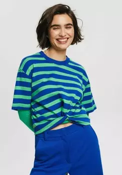 Футболка с принтом GESTREIFTES IM TWISTDESIGN Esprit, цвет bright blue