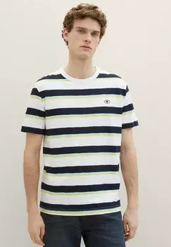 Футболка с принтом GESTREIFTES TOM TAILOR, цвет white navy multi bold stripe