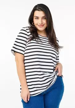 Футболка с принтом GESTREIFTES Zizzi, цвет Black Bw Stripe