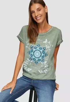 Футболка с принтом GEWASSEN MET PRINT OP DE VOORKANT QS, зеленый