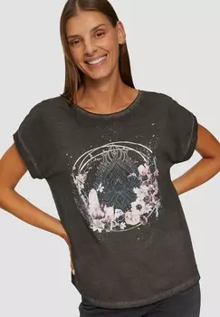 Футболка с принтом GEWASSEN MET PRINT OP DE VOORKANT QS, темно-серый