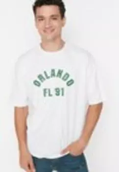Футболка с принтом GEWOONTJES Trendyol, белый