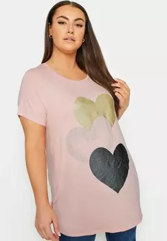 Футболка с принтом GLITTER HEART Yours Clothing, фуксия