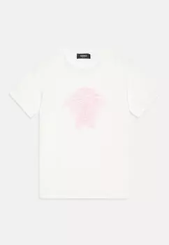 Футболка с принтом Glitter Medusa Print Versace, цвет bianco/tut pink