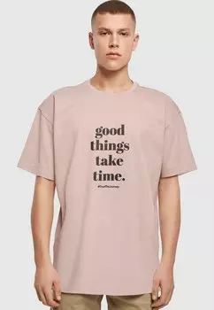 Футболка с принтом GOOD THINGS TAKE TIME HEAVY TEE Merchcode, цвет duskrose