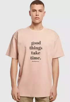 Футболка с принтом GOOD THINGS TAKE TIME HEAVY TEE Merchcode, цвет amber