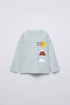 Футболка с принтом «горы» ZARA, синий/серый