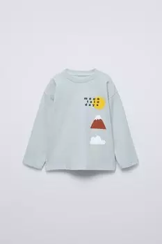 Футболка с принтом «горы» ZARA, синий/серый