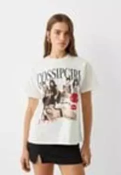 Футболка с принтом GOSSIP GIRL SHORT SLEEVE Bershka, белый