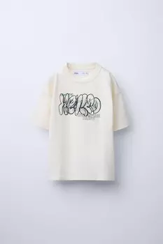 Футболка с принтом граффити ZARA, экрю