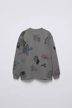 Футболка с принтом граффити ZARA, антрацитовый серый