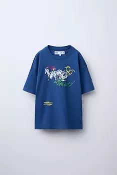 Футболка с принтом граффити ZARA, голубоватый