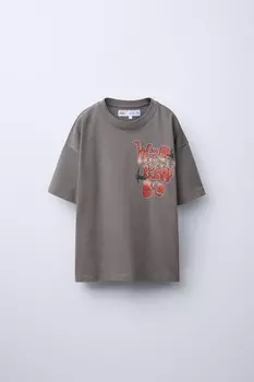 Футболка с принтом граффити ZARA, серый