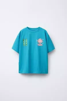 Футболка с принтом граффити ZARA, синий