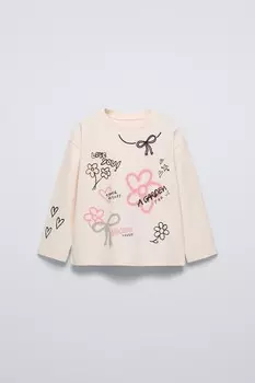 Футболка с принтом граффити ZARA, светло-розовый
