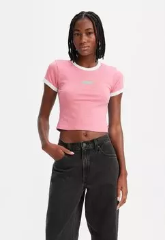 Футболка с принтом Graphic Ringer Mini Tee Levi's, цвет cross stitch tameless rose/cloud dancer