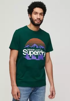 Футболка с принтом GREAT OUTDOORS GRAPHIC Superdry, цвет dark pine green
