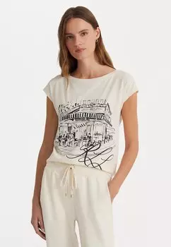 Футболка с принтом GRIETA SHORT SLEEVE Lauren Ralph Lauren, крем