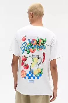Футболка с принтом GROCERIES TEE UNISEX BDG Urban Outfitters, белый
