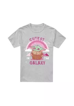 Футболка с принтом GROGU CUTEST IN THE GALAXY ATHLETIC HEATHER Star Wars, серый