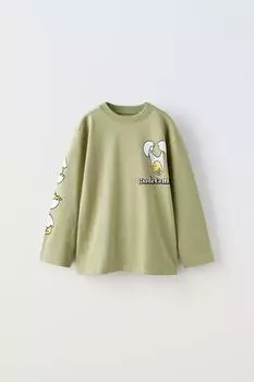 Футболка с принтом гудетама ZARA, светлый хаки