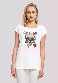 Футболка с принтом GUNS 'N' ROSES FLOWER SKULL ROCK MUSIK BAND F4NT4STIC, белый