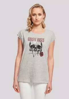 Футболка с принтом GUNS 'N' ROSES FLOWER SKULL ROCK MUSIK BAND F4NT4STIC, серый