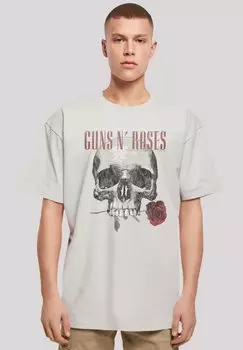 Футболка с принтом GUNS 'N' ROSES FLOWER SKULL ROCK MUSIK F4NT4STIC, светло-серый