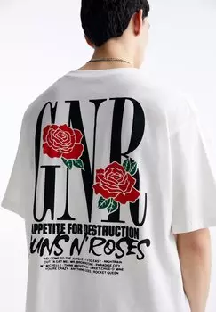 Футболка с принтом GUNS N ROSES PULL&BEAR, цвет white