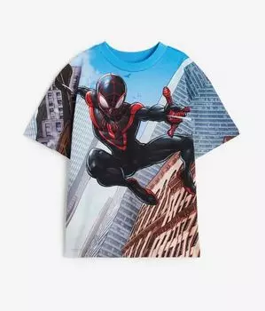 Футболка с принтом H&M Kids Spider Man Print, синий/черный
