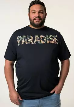 Футболка с принтом HALBARM BAUCHFIT RUNDHALS Men Plus, темно-синий