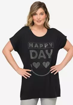 Футболка с принтом HALF-SLEEVE CREW NECK RHINESTONE HEART MIAMODA, черный