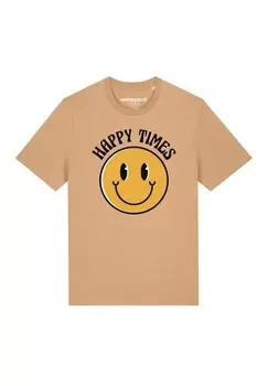 Футболка с принтом HAPPY TIMES SMILEY EMOJI watapparel, бежевый