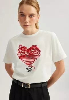 Футболка с принтом HEART PRINTED Koton, белый