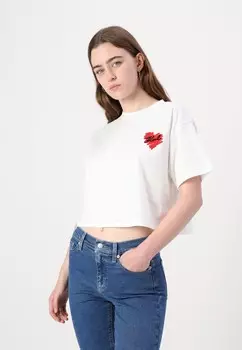Футболка с принтом HEARTS CROPPED KARL LAGERFELD, белый