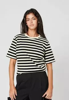 Футболка с принтом HEAVYWEIGHT SHORT SLEEVE CREW NECK STANDARD Next, цвет black ecru white stripe