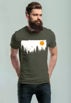 Футболка с принтом HERREN T-SHIRT WALD BUME OUTDOOR ADVENTURE ABENTEUER NATUR-LIEBHABER FASHION STREETSTYLE NEVERLESS, цвет army