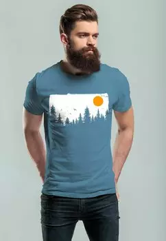 Футболка с принтом HERREN T-SHIRT WALD BUME OUTDOOR ADVENTURE ABENTEUER NATUR-LIEBHABER FASHION STREETSTYLE NEVERLESS, цвет stone blue