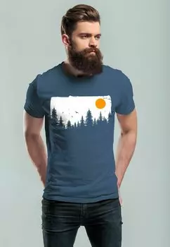 Футболка с принтом HERREN T-SHIRT WALD BUME OUTDOOR ADVENTURE ABENTEUER NATUR-LIEBHABER FASHION STREETSTYLE NEVERLESS, цвет denim blue